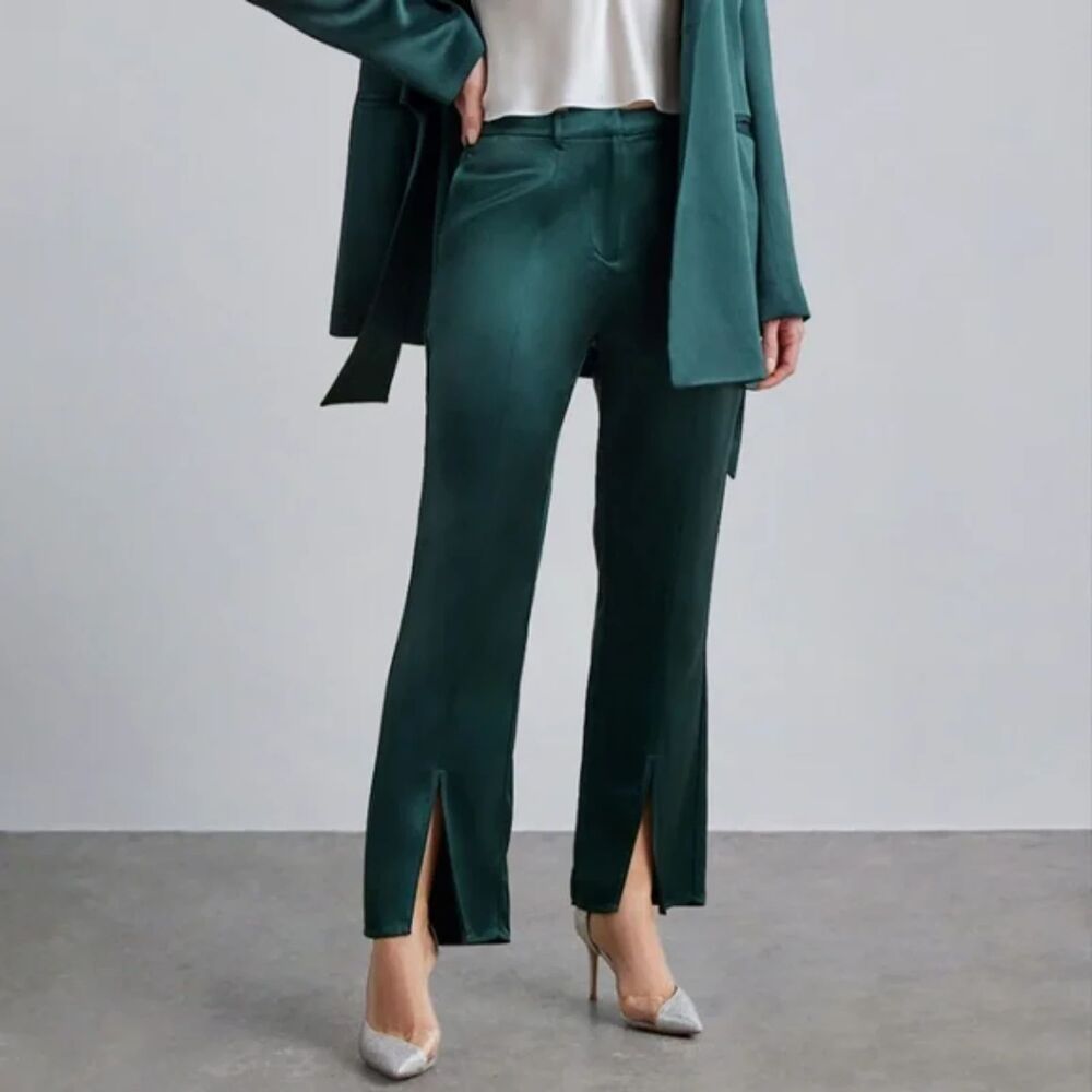 Lattelier Front Slit Trouser - Green Satin M